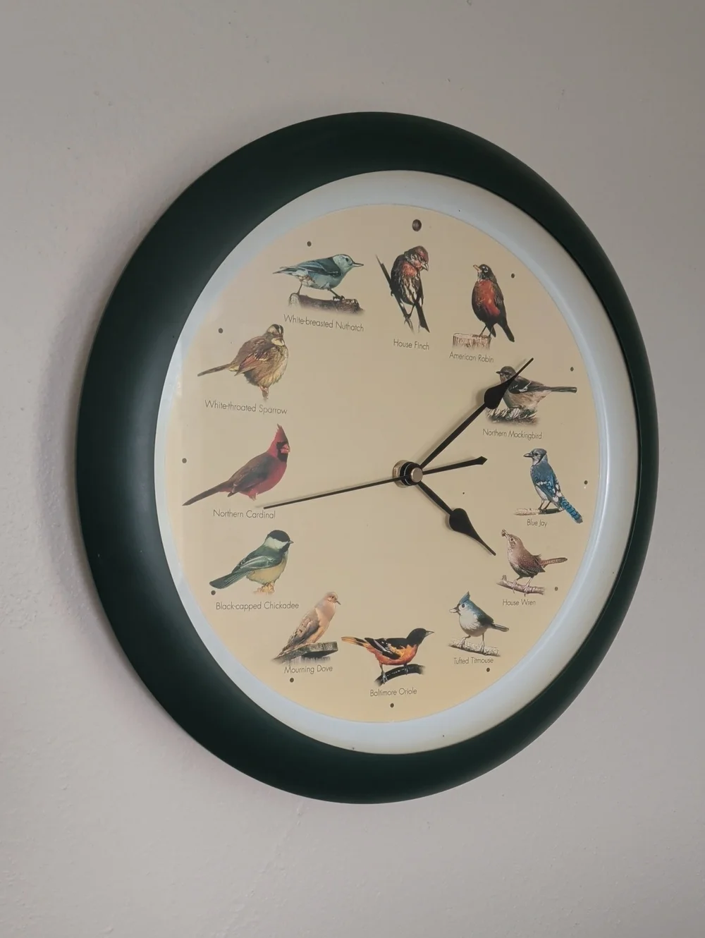 Vintage Singing Bird Dial Wall Clock in Dark Green 13